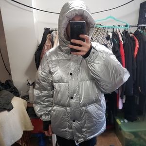 Blanc Noir Silver Puffer Coat. 90s style Medium